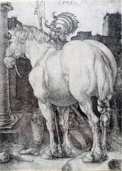 Albrecht Dürer: The Great Horse, 1505, engraving, 15.9 x 11.3 cm; collection Irish Museum of Modern Art Donation, Madden / Arnholz Collection, 1989 | Old Master Prints | Wednesday 23 March – Sunday 12 June 2011 | IMMA