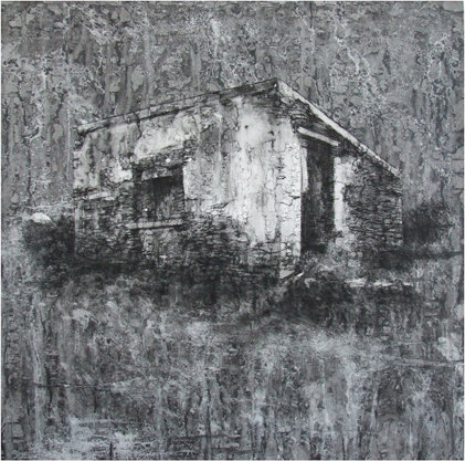 Michael Wann: No Ghost 3, 2010, Charcoal and Wash on Canvas, 70 x 70 cm | Michael Wann: Derelict | Friday 8 April – Saturday 28 May 2011 | Draíocht