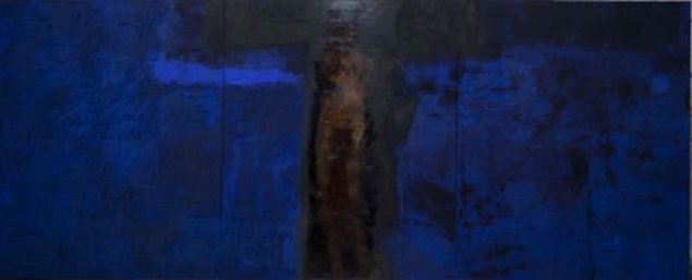 Hughie O’Donoghue: Blue Crucifixion, 1993 – 2003, oil on linen canvas , 330.2 x 823 cm, collection Irish Museum of Modern Art, Gift, The American Ireland Fund, 2010 | Borrowed Memories | Thursday 29 November 2012 – Sunday 24 February 2013 | Luan Gallery