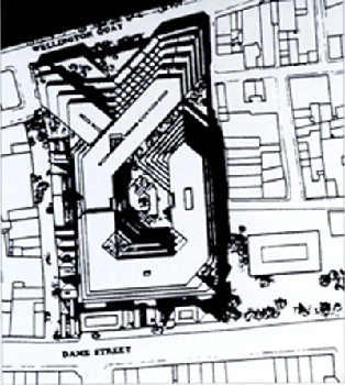 Part of the mid 1970s proposal for a transportation centre in Temple Bar. Image: Gandon Archive | Temple Bar Gallery + Studios are Dead | Friday 22 November 2013 – Saturday 25 January 2014 | Temple Bar Gallery & Studios