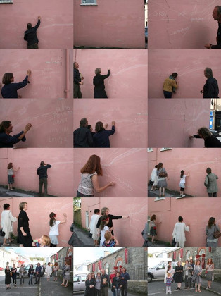 Chalk Wall, participatory piece in The Power of Local festival in Ennistymon, 2012, by Outrider artists, friends and Liquid Artists from Estonia. Courtesy of Maria Kerin | SLOW VISIBILITY and Launch of Fugitive Papers #5 | Saturday 23 November | 