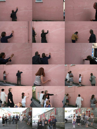 Chalk Wall, participatory piece in The Power of Local festival in Ennistymon, 2012, by Outrider artists, friends and Liquid Artists from Estonia. Courtesy of Maria Kerin | SLOW VISIBILITY and Launch of Fugitive Papers #5 | Saturday 23 November 2013 | 