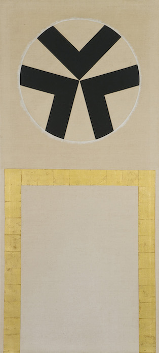 Patrick Scott: Goldpainting 47, 1968, gold leaf & tempera on unprimed canvas, 182 x 82cm copy | Patrick Scott | Wednesday 12 February – Saturday 1 March 2014 | Taylor Galleries