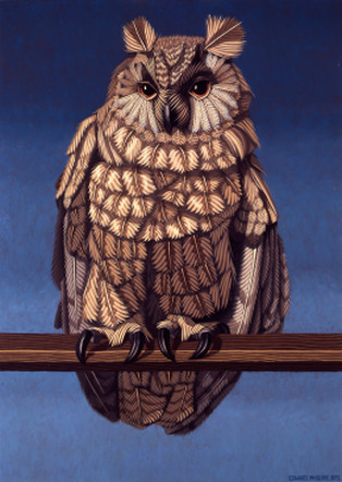 Edward McGuire: Owl, 1973, oil on canvas, 86.36 x 60.96 cm , Collection Irish Museum of Modern Art, Heritage Gift, P.J. Carroll & Co. Ltd. Art Collection, 2005 | 474: document | work | space | Friday 28 March – Thursday 3 April 2014 | The Drawing Project