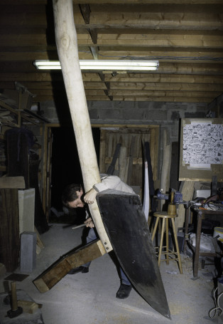 Tom Fitzgerald at work, 1980s | Sean Lynch: For the Birds | Friday 12 September 2014 – Sunday 11 January 2015 | VISUAL Centre for Contemporary Art