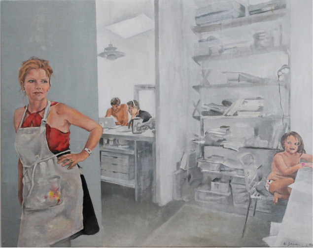 Nuala Goodman: Self-portrait, with Vincent, Luca and Frances, 2014, acrylic on linen, 60 x 80 cm | Additions 2014 | Saturday 8 November – Monday 1 December 2014 | Bourn Vincent Gallery