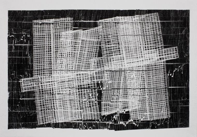 Julie Merriman: Drawing No. R. P. 1465/- VII, 2013, typewriter carbon film on paper, 35 x 50cm | Julie Merriman: Revisions | Tuesday 5 January – Sunday 10 April 2016 | Hugh Lane Gallery