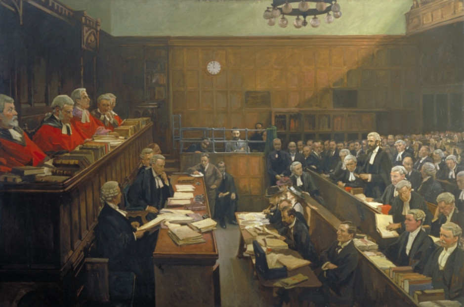 Sir John Lavery: High Treason: The Appeal of Roger Casement. The Court of Criminal Appeal, 17 and 18 July 1916. Collection: UK Government Art Collection, London | High Treason: Roger Casement | Thursday 10 March – Sunday 2 October 2016 | Hugh Lane Gallery