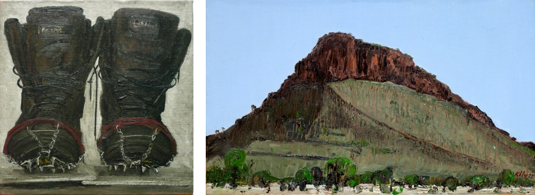 Left: John Kelly: Boots with Micro Spikes, 2013; right: John Kelly: Haasts Bluff, 2015 | John Kelly: Out There | Wednesday 16 March – Friday 29 April 2016 | Oliver Sears Gallery