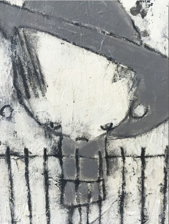 Kelly Ratchford: J.F, from a series of 40 acrylic, ink & charcoal paintings on wood panel (12 x 8cm each) | ‘Republic’ – an exhibition commemorating the 1916 Easter Rising | July – August 2016 | Olivier Cornet Gallery