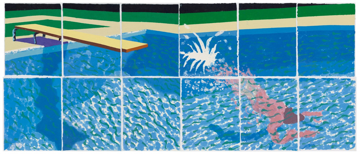 David Hockney: A Diver (Paper Pool 17), 1978, colored and pressed paper pulp, 72 x 171\