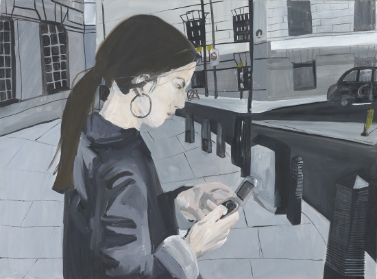 Morag Keil: Untitled (Self Portrait with mobile phone), 2013, oil on canvas, British Council Collection. © the Artist | The Painting Show, from the British Council | Thursday 9 February – Sunday 16 April 2017 | Limerick City Gallery