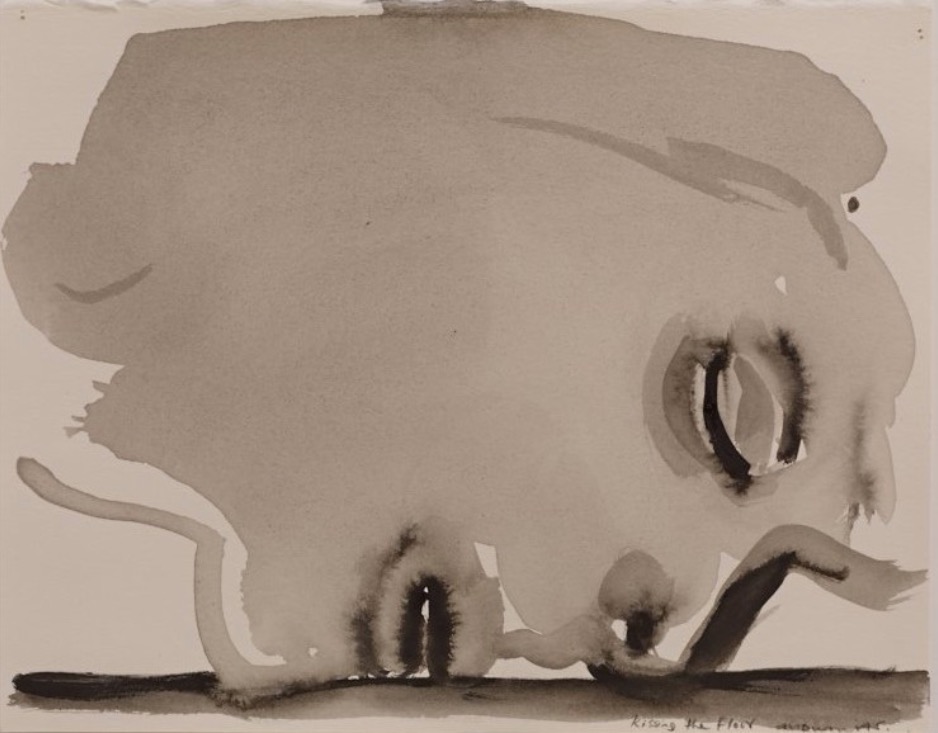 Marlene Dumas: Kissing the Floor, 2014 / Watercolour on paper / 27 x 22 cm / Private Collection, London. Courtesy of Frith Street Gallery. | IMMA Collection: Freud Project, The Ethics of Scrutiny | Thursday 15 February – Sunday 2 September 2018 | IMMA