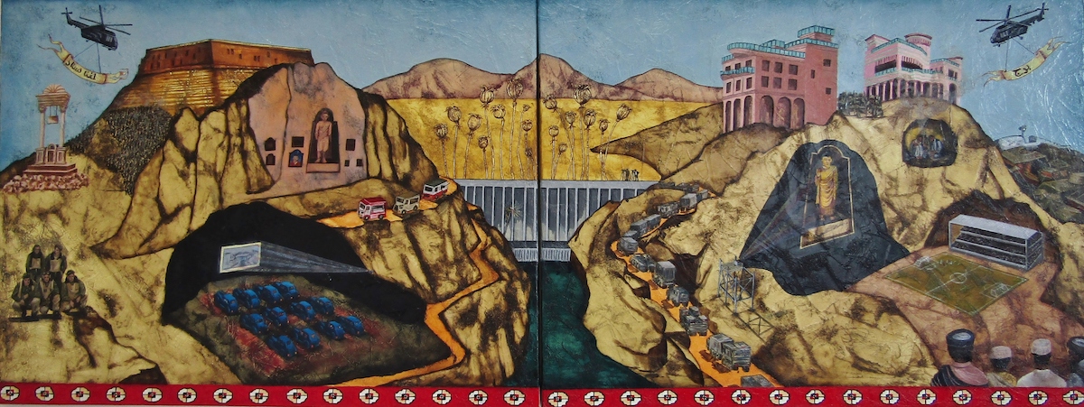 Claire Halpin: Afghan Tour, oil on canvas, diptych, 60 x 150cm | Somewhere between perception and reality | Sunday 9 December 2018 – Sunday 24 February 2019 | Olivier Cornet Gallery