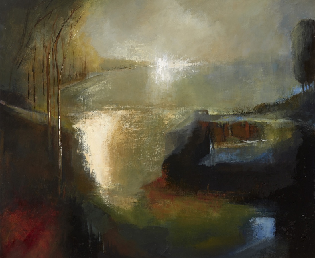 Margaret Egan: Lake, Dromore Woods, Killarney, acrylic on canvas, 100 x 111cm | Margaret Egan: The Breath of Sound and Earth | Friday 8 February – Saturday 2 March 2019 | Solomon Fine Art