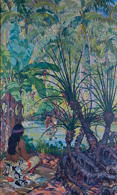 Mary Swanzy (1882-1978) : Samoan Scene, c. 1923; Collection Crawford Art Gallery, Cork (Part of the AIB Art Collection Donated to the State, 2012)  © The Estate of Mary Swanzy | Mary Swanzy: Voyages  | Friday 15 March – Monday 3 June 2019 | Crawford Art Gallery