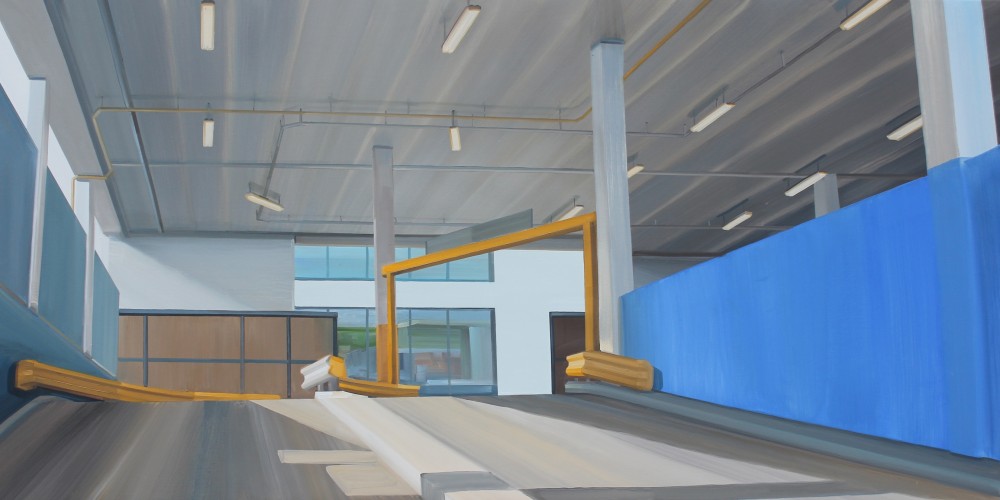 John O'Reilly: View Of Lidl From Aldi Car Park, oil on canvas, 2020 | Out Building | Viewable online from 12 March 2021; in venue 11 May – Friday 28 May 2021 | The Source Arts Centre