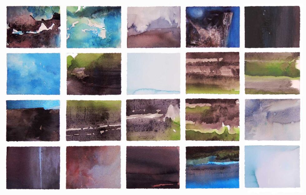 Eoin Mac Lochlainn: Portach - Bogland, watercolour on Fabriano paper, 54 x 56cm, 2021; Oíche tSin Seáin - Midsummer's Night, watercolour on Fabriano paper, 54 x 56cm, 2021 | Eoin Mac Lochlainn: Is glas iad na cnoic | Sunday 18 April – Friday 14 May 2021 | Olivier Cornet Gallery Eoin Mac Lochlainn: Portach - Bogland, watercolour on Fabriano paper, 54 x 56cm, 2021; Oíche tSin Seáin - Midsummer's Night, watercolour on Fabriano paper, 54 x 56cm, 2021 | Eoin Mac Lochlainn: Is glas iad na cnoic | Sunday 18 April – Friday 14 May 2021 | Olivier Cornet Gallery