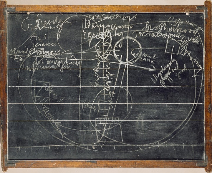 Joseph Beuys, The Blackboards, Dublin, 1974. Collection and image © Hugh Lane Gallery. © Estate of Joseph Beuys. Bildkunst Bonn/IVARO Dublin, 2021 | Joseph Beuys: From the Secret Block to Rosc | Wednesday 14 July 2021 – Sunday 24 April 2022 | Hugh Lane Gallery