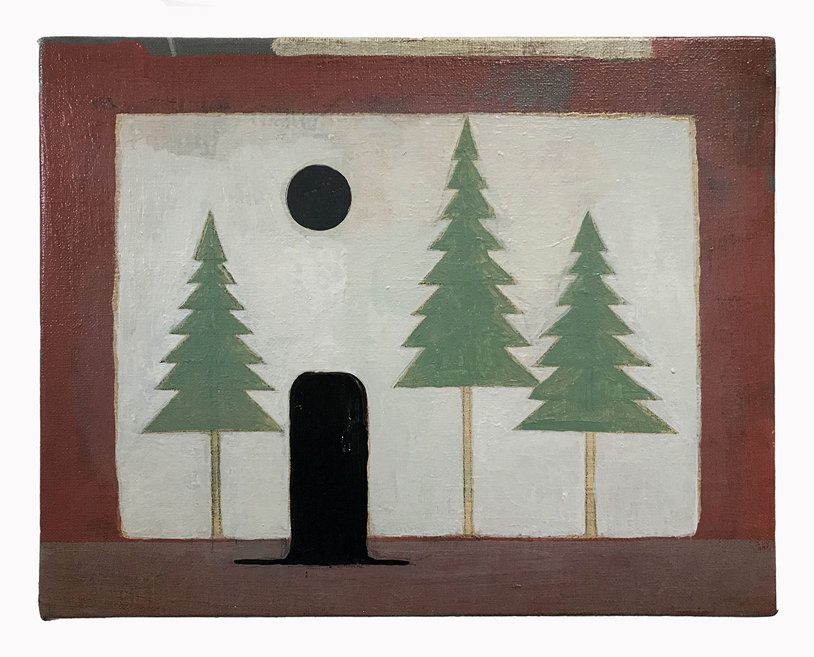 Stephen Brandes: Hat in Forest, acrylic on canvas, 23 x 29cm, 2020 | Stephen Brandes: La Place des Grands Abysses | Saturday 24 July – Saturday 4 September 2021 | Uillinn: West Cork Arts Centre Stephen Brandes: Hat in Forest, acrylic on canvas, 23 x 29cm, 2020 | Stephen Brandes: La Place des Grands Abysses | Saturday 24 July – Saturday 4 September 2021 | Uillinn: West Cork Arts Centre