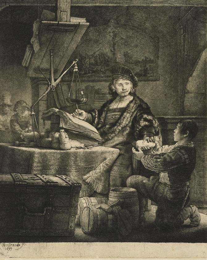 Rembrandt (1606 - 1669) Portrait of Jan Uytenbogaert, 'The Goldweigher’ (1639). © Ashmolean Museum, University of Oxford | Rembrandt in Print | Friday 17 September 2021 – Sunday 9 January 2022 | Crawford Art Gallery