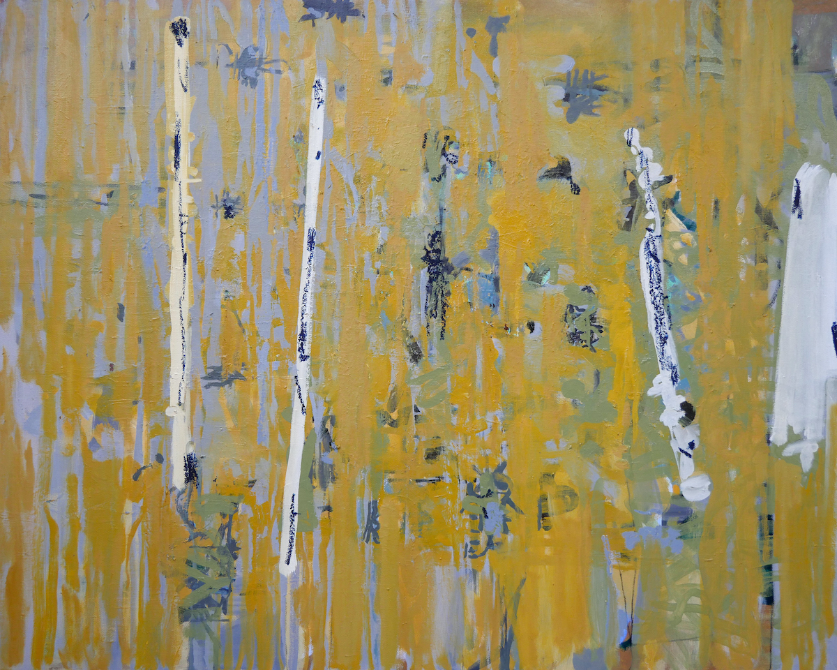 David Crone: Yellow Field, 2022, oil on canvas, 120 x 150 cm | David Crone: Garden Objects | Thursday 18 August – Saturday 17 September 2022 | Hillsboro Fine Art