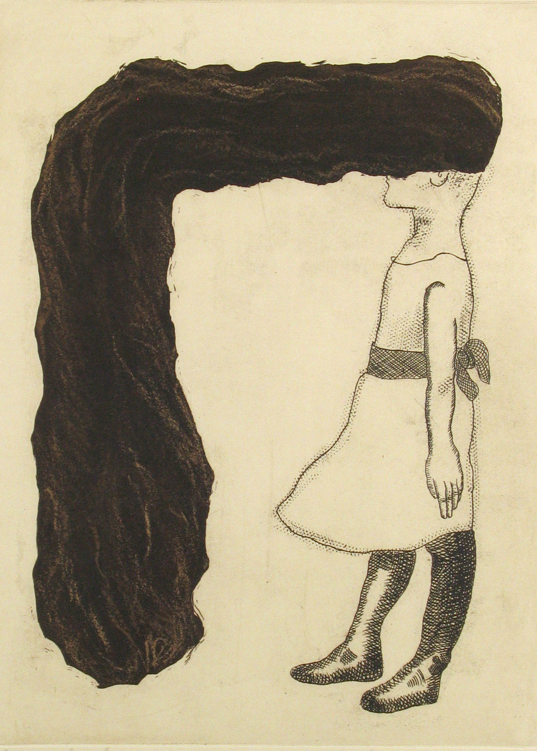 Alice Maher, Talking to My Hair, 1994, Etching and aquatint on paper. Collection & image © Hugh Lane Gallery. Presented by the Graphic Studio Gallery, Dublin, 1998.© Alice Maher. | Bones in the Attic | Thursday 11 August – Sunday 30 October 2022 | Hugh Lane Gallery