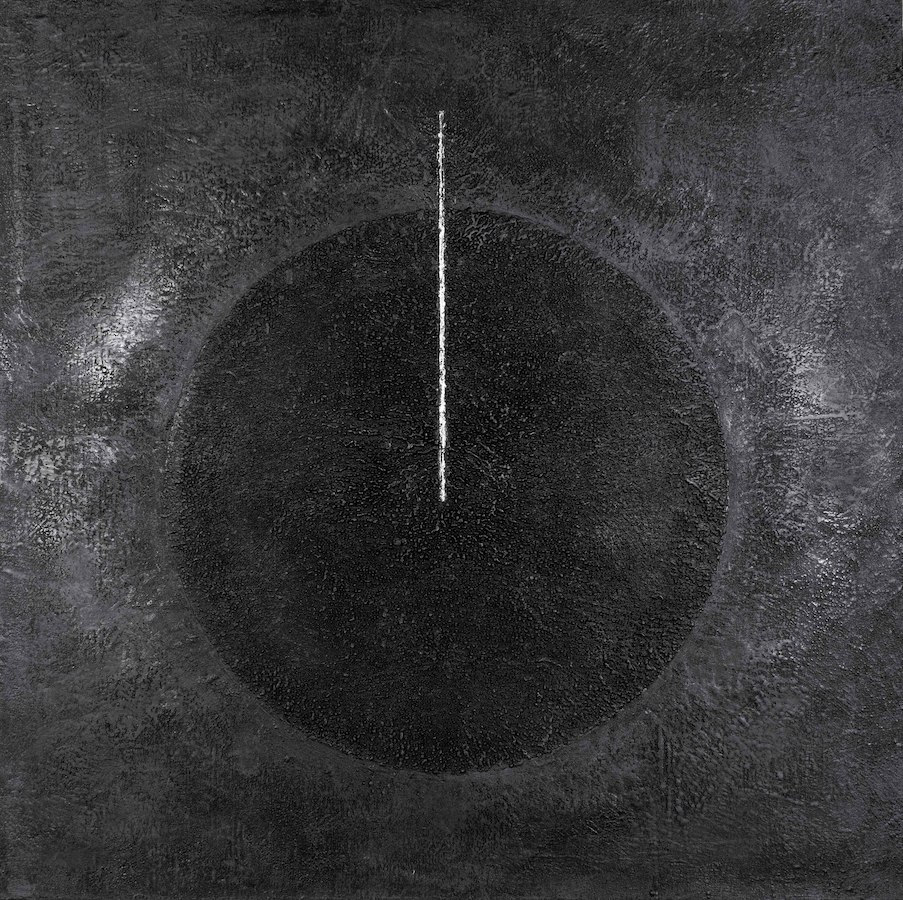 Helen Comerford, Moon Beam, 2019, encaustic on linen, 100 x 100 cm | Helen Comerford: Indigo | Friday 7 October – Saturday 29 October 2022 | Taylor Galleries