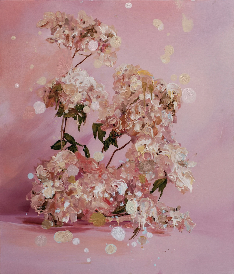 Melissa O'Donnell: Meditative Hydrangeas, 2023, Oil on Canvas, 70 x 60cm | Melissa O’Donnell: Beautiful Decay | Thursday 4 May – Saturday 27 May 2023 | Solomon Fine Art
