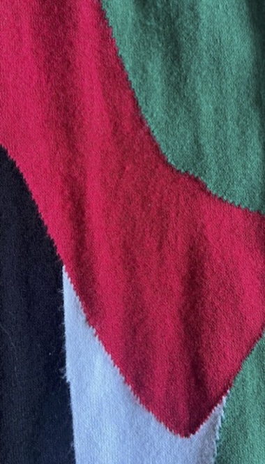 Yazan Khalili: Close-up detail of a knitted scarf, 2025, courtesy of Yazan Khalili. | Yazan Khalili: All The Languages of Our Tongues | to Sunday 26 October | Limerick City Gallery | Image: Yazan Khalili: Close-up detail of a knitted scarf, 2025, courtesy of Yazan Khalili. | close of up of, presumably, a knitted scarf, in the colours of the Palestinian flag 