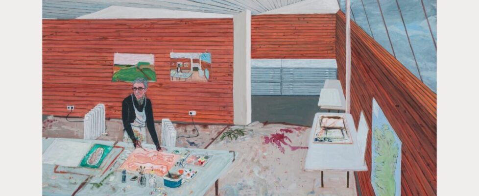 Sarah McEneaney, Ballinglen Studio, 2016, Acrylic on yupo mounted on wood, 12.7 x 58.5cm, Image cour