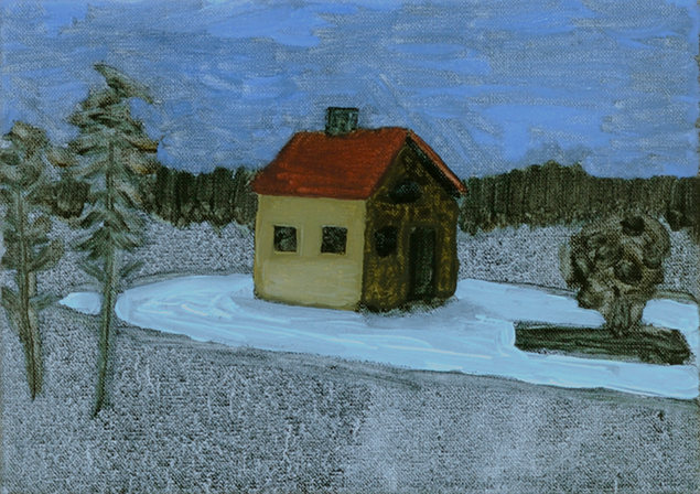 Elizabeth Archbold: Grey Houses, 2010, oil on linen, 25 x 35cm | Elizabeth Archbold: Peripheral Aspect | Saturday 20 November  – Saturday 4 December 2010 | Rua Red