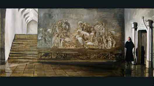 Blaise Smith: 'Outside the office', from the 'Sound of music' suit, oil on gesso panel, 30 x 54 cm | Blaise Smith | Friday 12 November  – Saturday 27 November 2010 | Molesworth Gallery