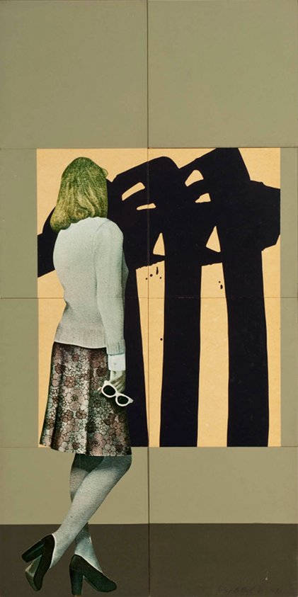 Robert Ballagh: Woman Looking at Pierre Soulages, 1973, mixed media, edition 9/45, TCD Art Collections, donated by George Dawson; courtesy and © the artist | George Dawson: An Unbiased Eye – Modern and contemporary art from Trinity College Dublin | Friday 19 November  – Sunday 19 December 2010 | Royal Hibernian Academy