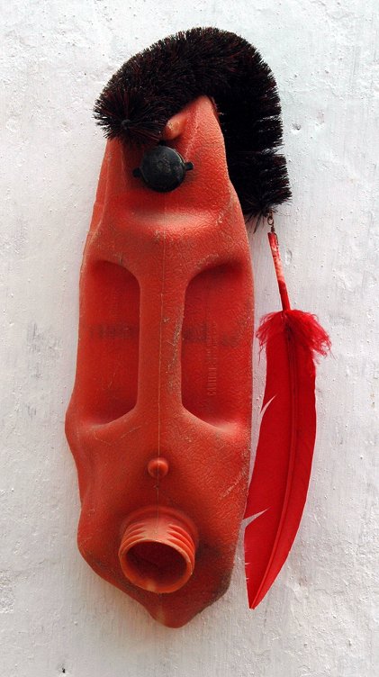 Romuald Hazoumè: The Last Moines, 2003, plastic, metal and bird feathers; photo: Romuald Hazoumè | Romuald Hazoumè | Wednesday 9 February  – Sunday 15 May 2011 | IMMA