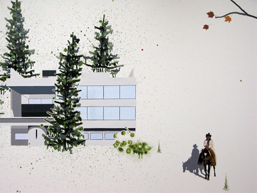 Blaise Drummond: La Façade Libre (Live Forever in Perfect Health and Happiness), oil, acrylic and collage on canvas (2011) | Utopia Ltd. | Friday 29 April  – Wednesday 3 August 2011 | Highlanes Gallery