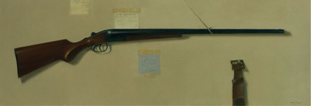 ﻿﻿James English RHA: Sporting Piece, 2011, Oil on canvas, 46 x 152 cm, Image courtesy of the artist, Photography Gillian Buckley | James English RHA: Found beside Water | Wednesday 7 September  – Monday 31 October 2011 | Royal Hibernian Academy