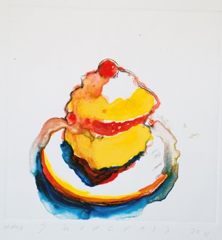 Neil Shawcross: Cupcake, monotype, 25 x 25 cm | Neil Shawcross: Monotypes | Friday 21 October  – Saturday 5 November 2011 | Peppercanister Gallery