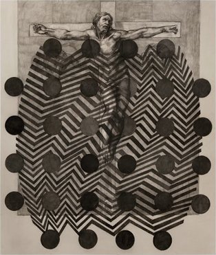 Wolfe Lenkiewicz: Comrade of the Sky, 2010, charcoal on canvas, 300 x 350 cm | Wolfe von Lenkiewicz: Liberation. Their Story Begins… | Thursday 6 October  – Sunday 6 November 2011 | Sebastian Guinness Gallery