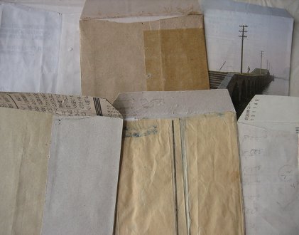 Fujii Sakuko: Selection of envelopes, ca. 1982 - 1997, Paper; Courtesy of Fujii Sakuko | Grandfather’s Envelopes: Works of paper by Kouzaki Hiromu | Friday 25 November 2011  – Wednesday 25 January 2012 | Douglas Hyde Gallery