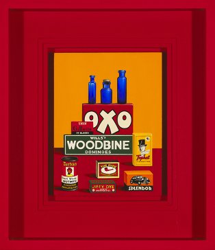 Liam Belton, RHA: Three Blue Bottles, oil on canvas, 34 x 24 cm | Christmas Group Show | Friday 2 December  – Saturday 24 December 2011 | Peppercanister Gallery