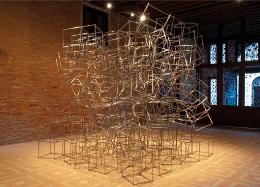 Corban Walker: Please adjust, 2011, stainless steel, installation shot taken at the Irish Pavilion at the 2011 Venice Art Biennale, image copyright the artist and courtesy The Pace Gallery, New York | Corban Walker: Please Adjust | Friday 13 January  – Sunday 29 April 2012 | Royal Hibernian Academy