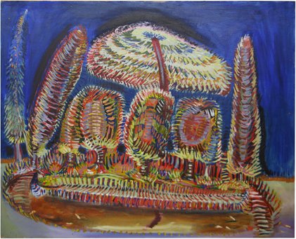 Merlin James: Garden, 1981, oil and acrylic on board, 74 x 92 x 2.5 cm; courtesy of the artist | Merlin James: In the Gallery | Friday 3 February  – Wednesday 28 March 2012 | Douglas Hyde Gallery