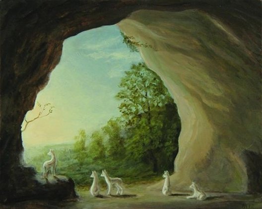 Robert Ryan: Siblings Waiting At The Cave Entrance, oil on board  18 × 26 cm | Robert Ryan: The Passage of Time | Friday 16 November  – Saturday 1 December 2012 | Peppercanister Gallery