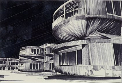 Brendan Earley: Habitat3, 2010, felt tip on paper with silver tape, 18.5x30cm, purchased, National Collection of Contemporary Drawing 2010/LCGA | Drawings & Photographs from the Permanent Collection | Thursday 24 January  – Friday 15 March 2013 | Limerick City Gallery