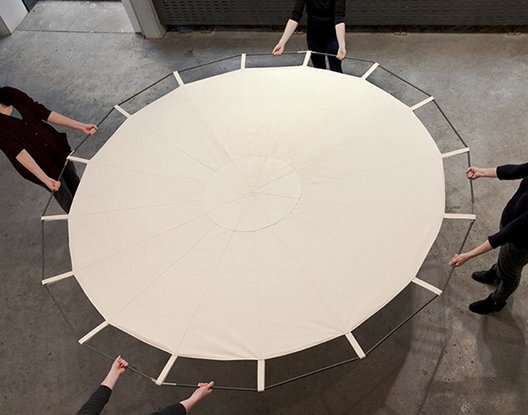 Barbara Knezevic: catching instrument, 2012, canvas, mild steel, cotton twill, & wadding; commissioned for Gracelands, at ev+a International 2012; photo Davey Moor | We are Here | Friday 8 March  – Saturday 13 April 2013 | Rubicon Projects Brussels [March-May 2013]