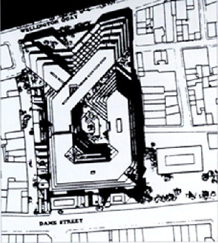 Part of the mid 1970s proposal for a transportation centre in Temple Bar. Image: Gandon Archive | Temple Bar Gallery + Studios are Dead | Friday 22 November 2013  – Saturday 25 January 2014 | Temple Bar Gallery + Studios