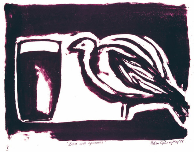 Helen Guiney: Helen Guiney: Bird with Guinness, lithograph, 1992, 51 x 38 cm | Celebrating 70 Years of the Butler Gallery Collection | Saturday 11 January  – Sunday 2 March 2014 | Butler Gallery