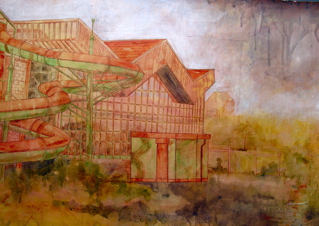 Jennifer Cunningham: Leisureland, mixed media on paper, 2012 | Jennifer Cunningham: Collective Pleasures | Saturday 25 January  – Saturday 29 March 2014 | Galway Arts Centre