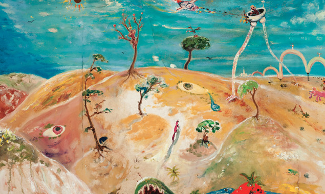 Peter Burns: Desert Planet, oil on canvas and watercolour on paper, 2013, 50 x 90 cm | Peter Burns: The Living Eye | Friday 21 February  – Saturday 22 March 2014 | Hillsboro Fine Art